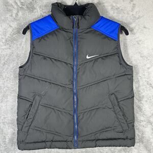 Nike Puffer Vest Youth Small Gray Blue Swoosh Winter